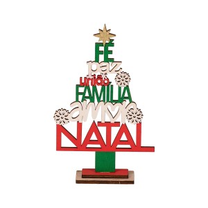MINI ÁRVORE DE NATAL EM MDF -  FÉ, PAZ, UNIÃO.....